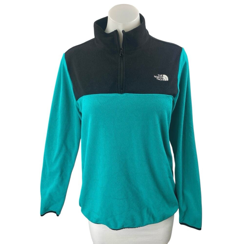 The North Face Glacier Green Black Half Zip Fleece Long Sleeve Sweater Top Sz M